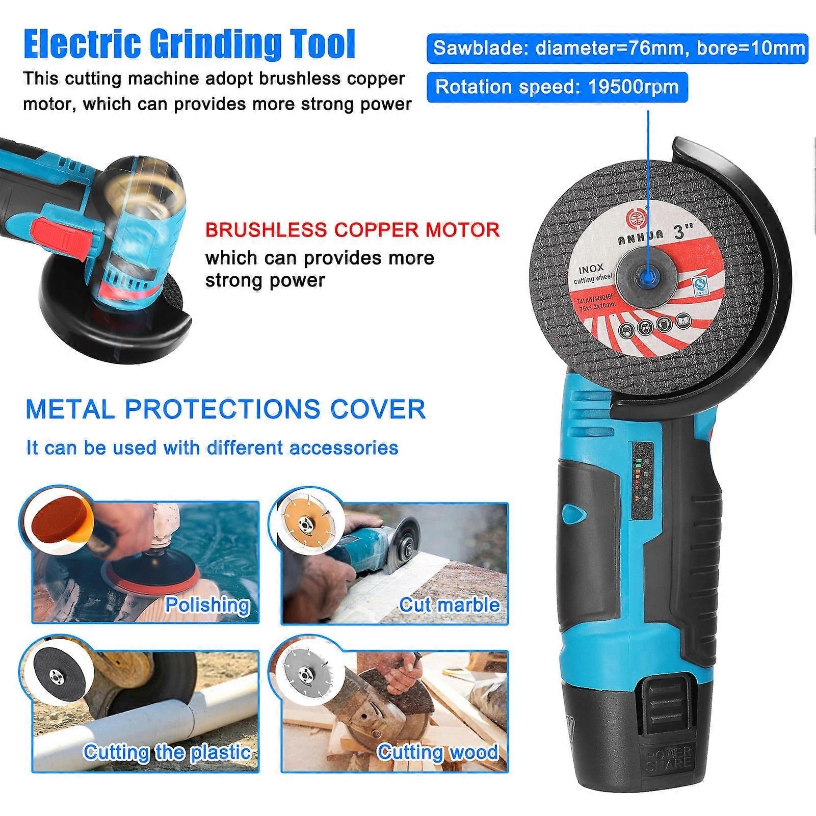 12V Angle Handheld Portable Electric Grinder